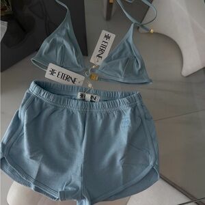 Eterne Sky Blue Bikini and Shorts Set
